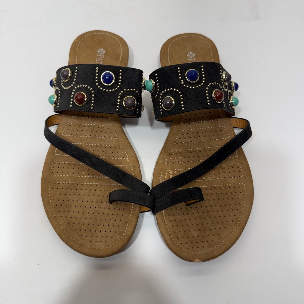 Patrizia by Spring Step Womens 39 Black Multi Studded Toe Loop Flat Sandals